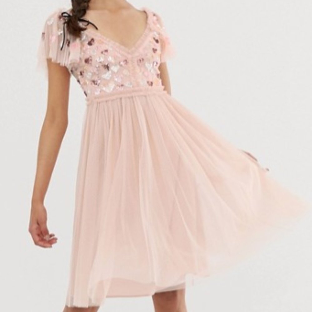 Needle & Thread love heart dress in rose pink